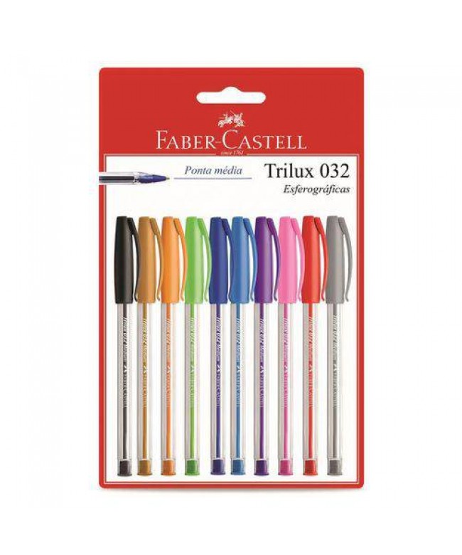 Caneta escolar kit com 10 canetas Esferográfica Trilux 032 - Faber Castell